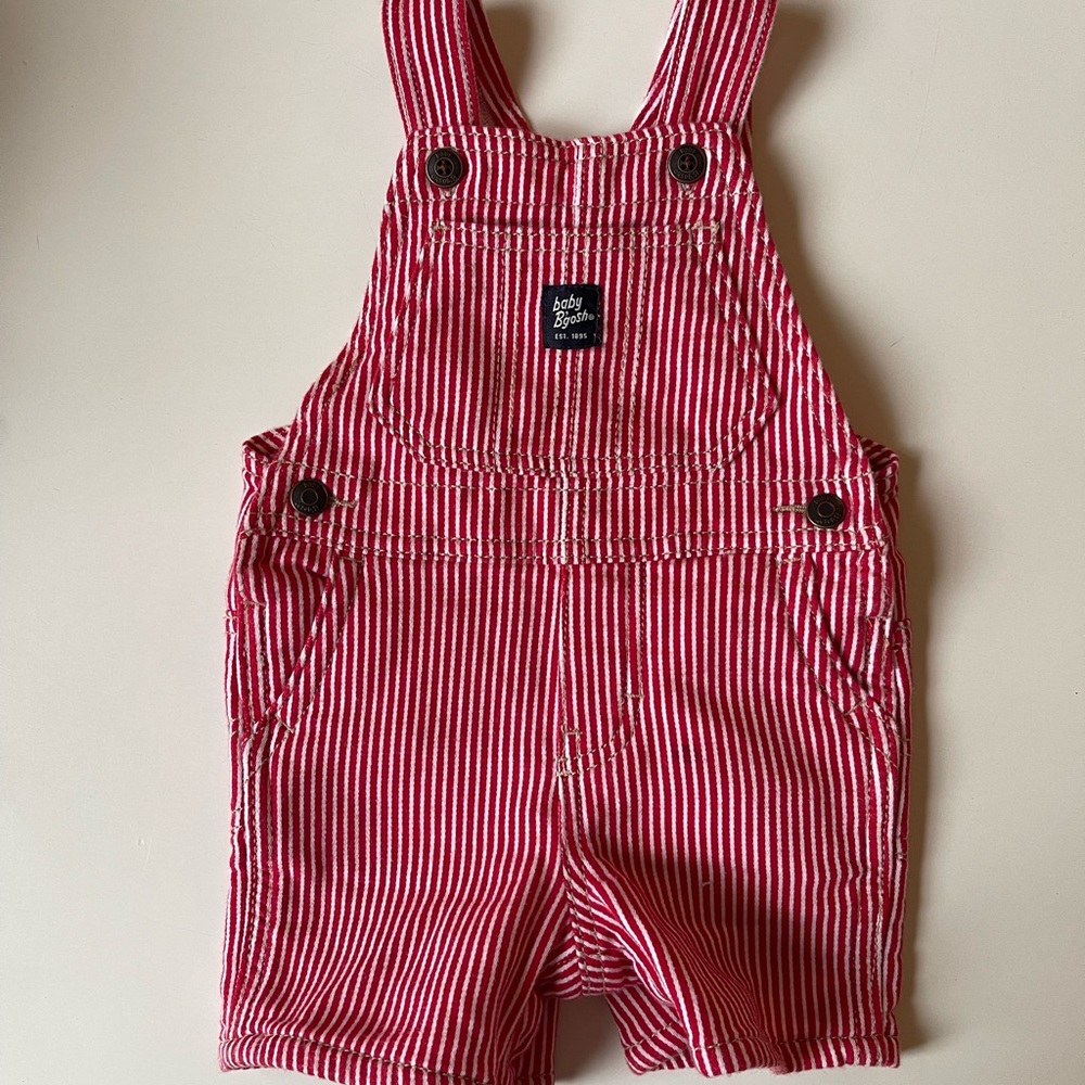 OshKosh B’gosh Baby red white railroad stripe soft overalls - 12 months